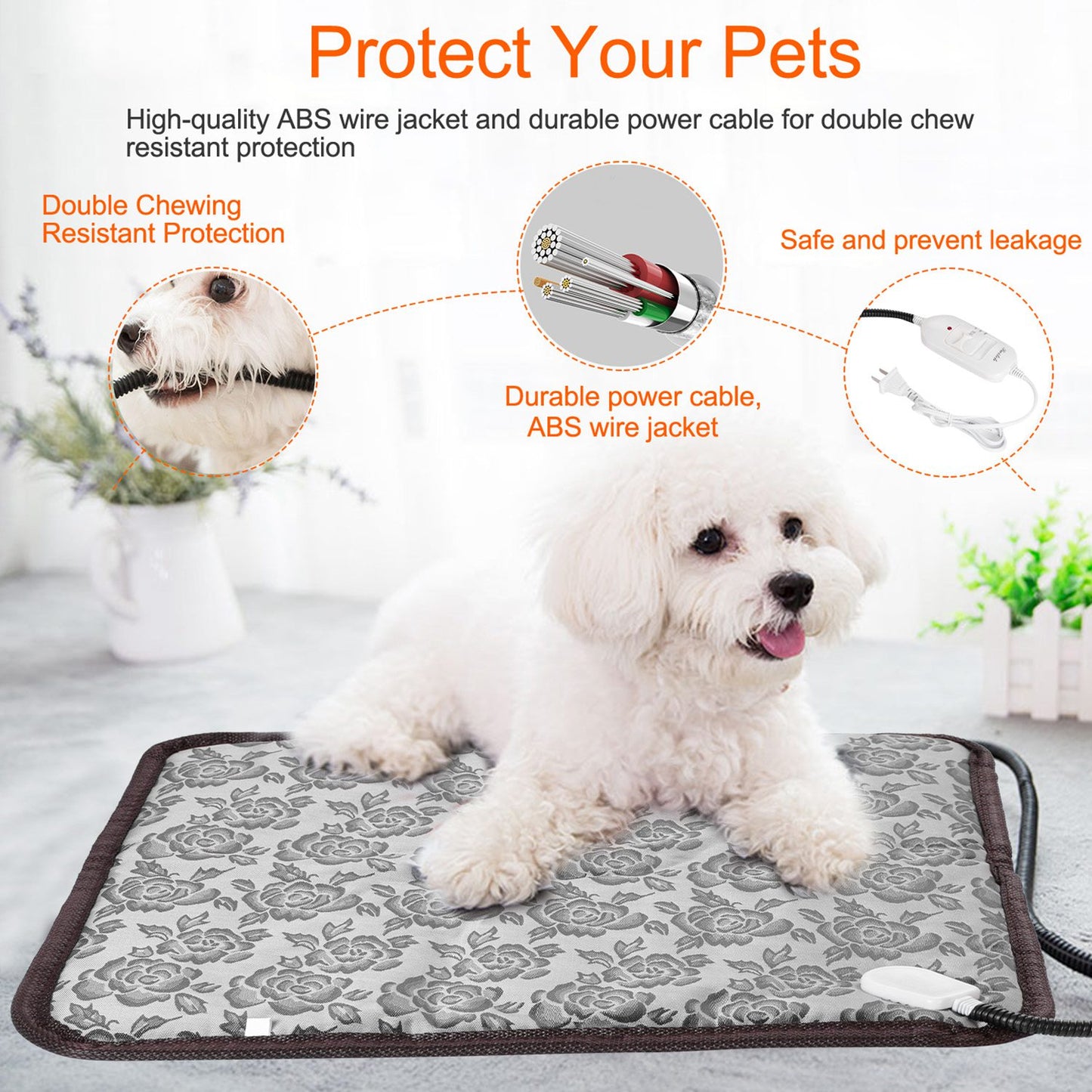 Premium Waterproof Electric Pet Heating Pad - Adjustable Warming Blanket for Dogs and Cats with Chew-Resistant Steel Cord Case