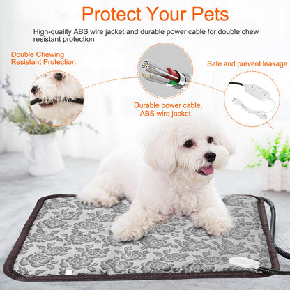 Premium Waterproof Electric Pet Heating Pad - Adjustable Warming Blanket for Dogs and Cats with Chew-Resistant Steel Cord Case